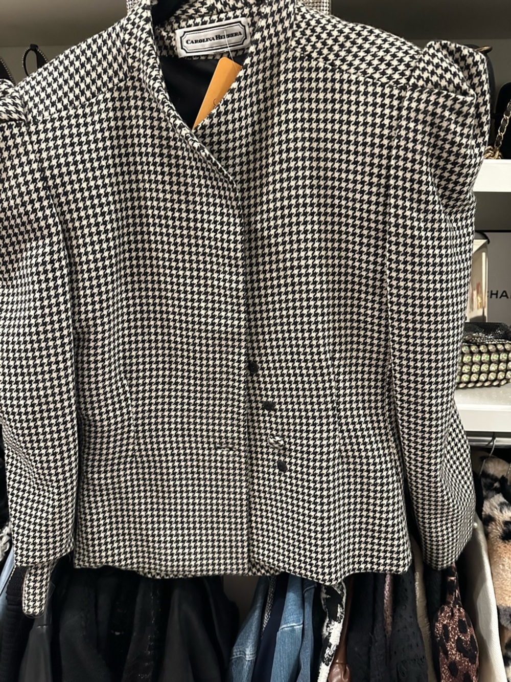 Carolina Herrera Black and White Houndstooth Blazer